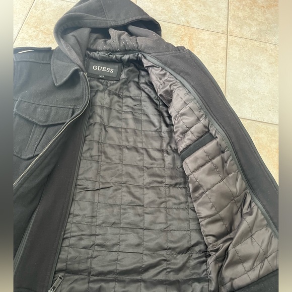 Guess Men’s Small Coat Jacket With removable Hoodie, Black - Picture 3 of 7